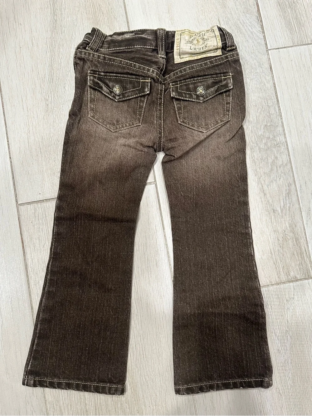 Ralph Lauren Girls 3T Distressed Brown Denim Blazer Jacket + Flare Jeans